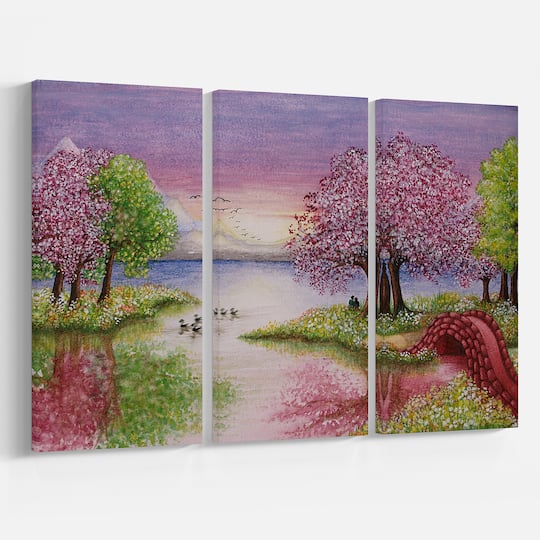 Designart - Romantic Lake in Pink and Green